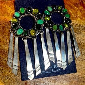 Native American Sterling Silver Earrings with various semi precious gemstones.